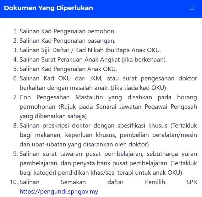 DOKUMEN PERMOHONAN BANTUAN ANAK OKU SELANGOR