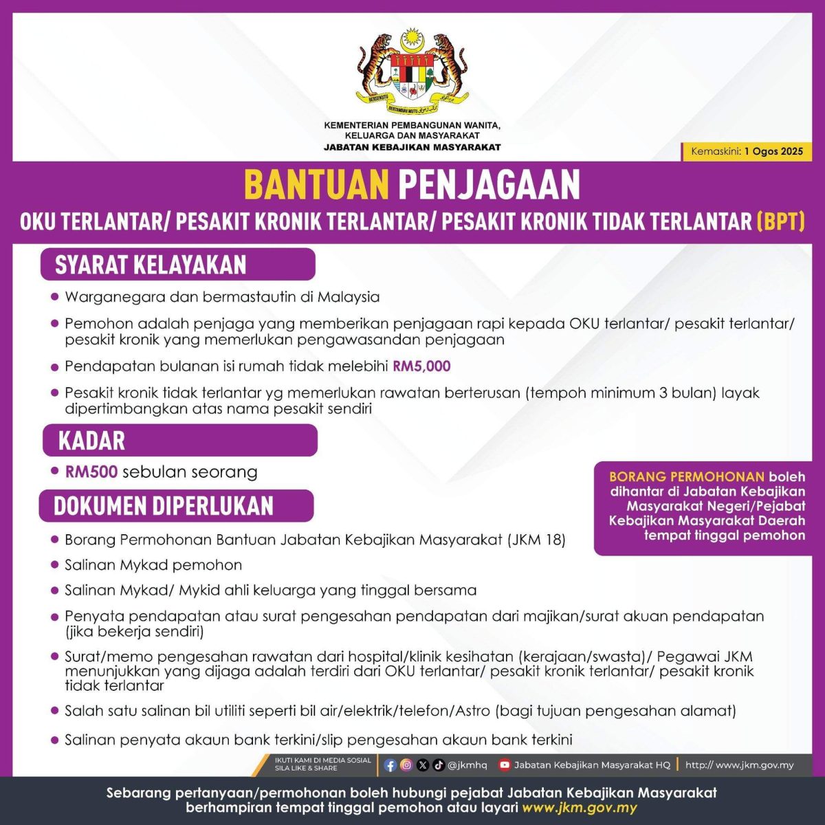 BANTUAN PENJAGAAN OKU TERLANTAR / PESAKIT KRONIK (BPT)