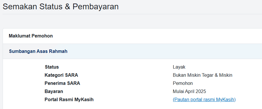 SEMAKAN STATUS SARA MELALUI PORTAL MySTR