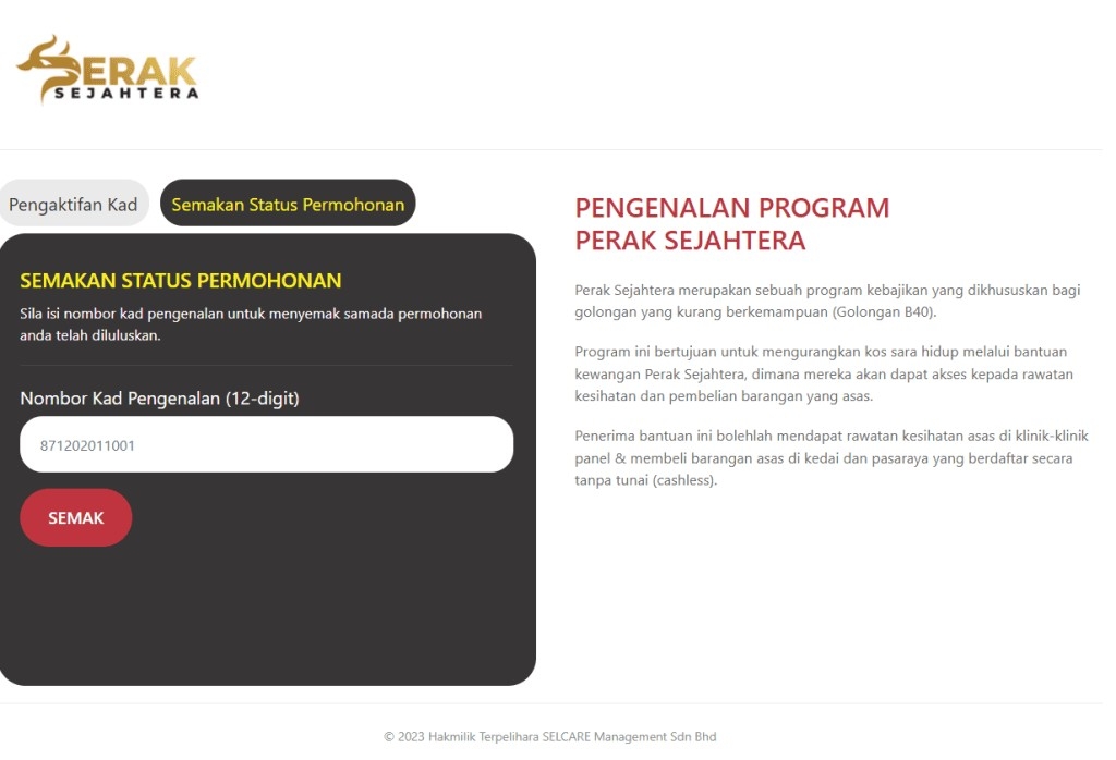 SEMAKAN PERMOHONAN KAD PERAK SEJAHTERA