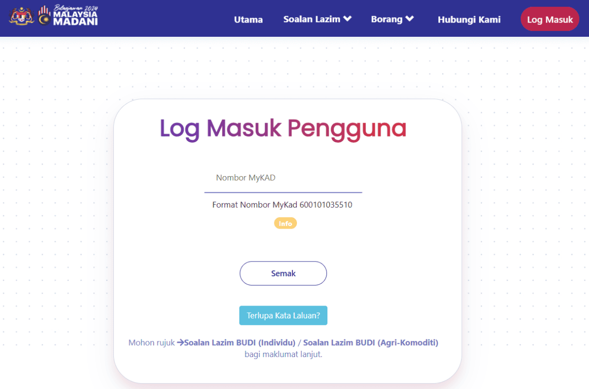 LOG MASUK PORTAL RASMI BUDI MADANI
