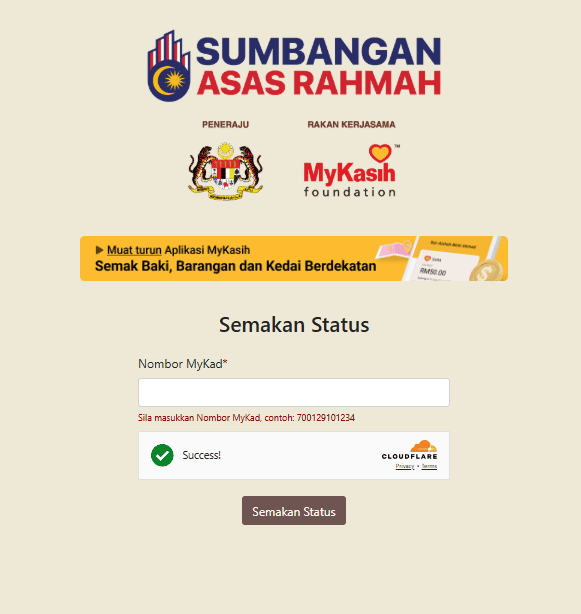 SEMAKAN SARA MELALUI LAMAN WEB MYKASIH