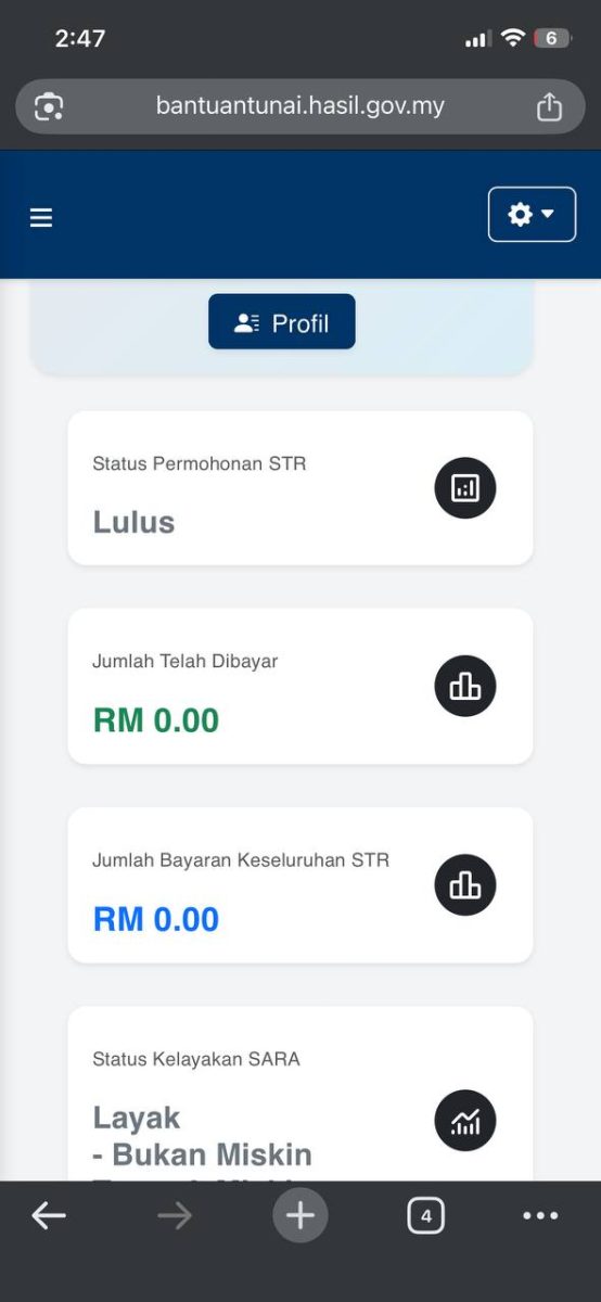 Semakan Status Kelayakan Bantuan SARA